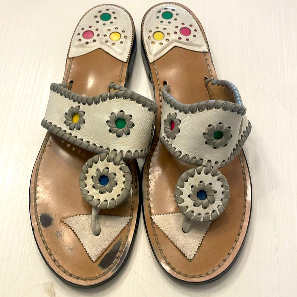 Vintage Jack Rogers Cream & Gray  Sandals with Circular Color Accents